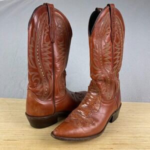 Vintage J Chisholm Handmade Designer Brown Western Cowboy Boots Mens 8.5 D USA